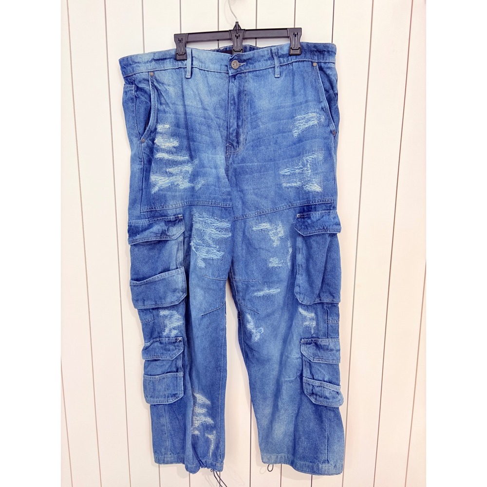 Y2K Cargo Jordan Craig Streetwear Pants‎ Men 40/32 Blue Distressed Utility